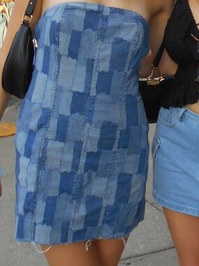 Target Blue Patchwork Strapless Denim Dress